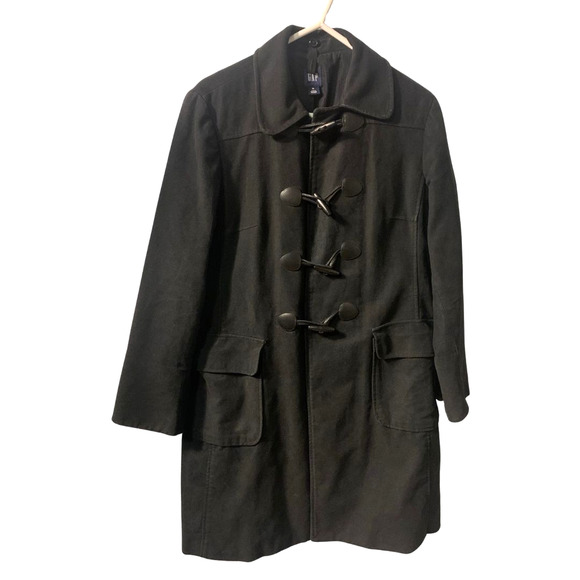 Vintage Gap Women's Toggle Coat Size XL Black Mid Length Cotton Preppy Retro - Picture 1 of 9